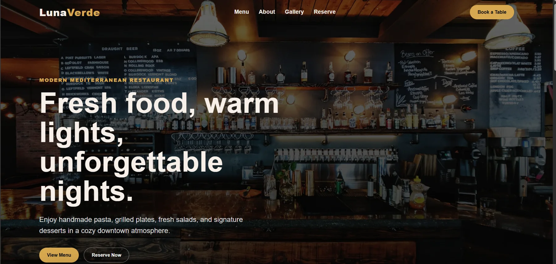 Luna Verde restaurant website sample