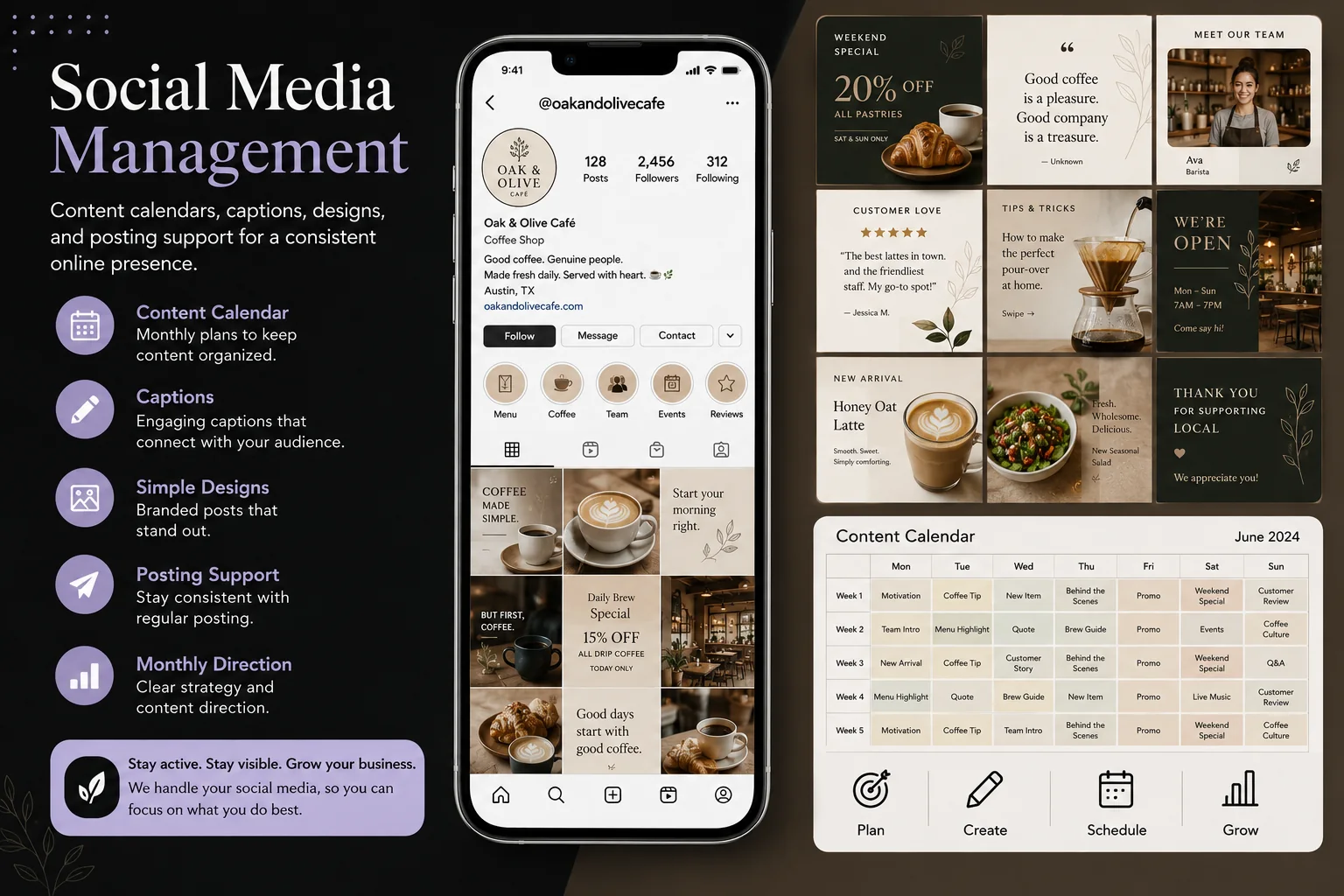 Oak and Olive CafΓ© social media management sample